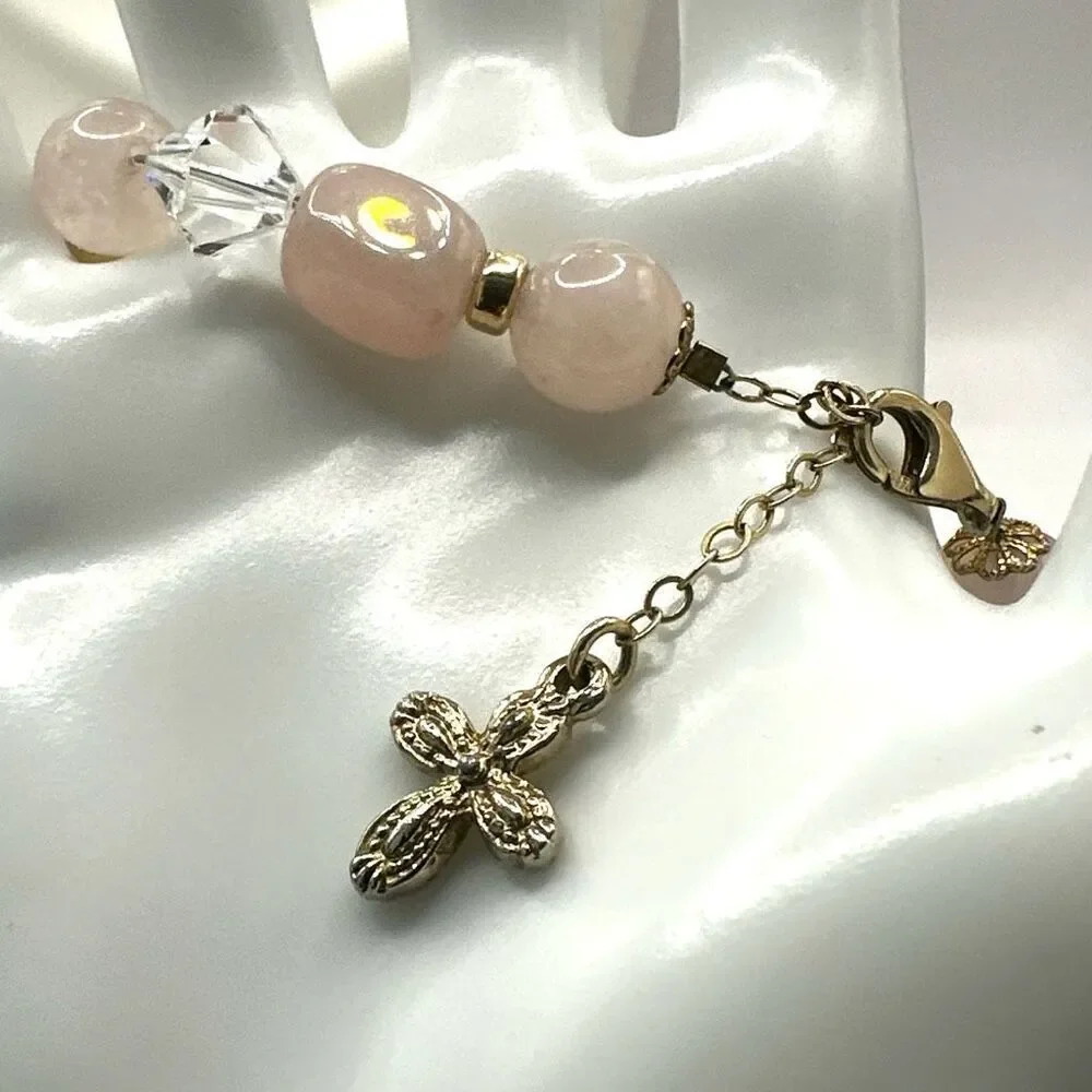 Rose Quartz crystal cross charm bracelet